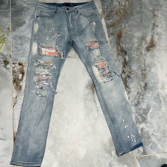 Waimea Other - WAIMEA Skinny Fit Painted Seam Wearable Art-to-Wear Emo Grunge Punk Denim Jeans